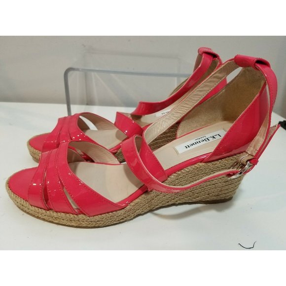 L.K. Bennett London women Wedge Sandals Priya Peep Toe Espadrille pink 9 39.5 - Picture 4 of 9